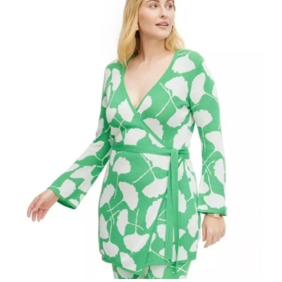 Diane Von Furstenberg X Target V Neck Sweater Wrap Top Green Floral XXL 029 - Picture 1 of 5